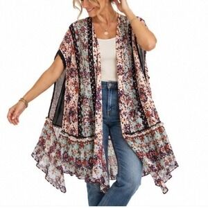 Roffe Accessories Kimono Women OS Multicolor Floral Boho Wrap Coverup Festival